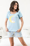 Zivame Three Musketeers Knit Cotton Shorts Set - Blue N Print — thumbnail 2