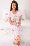 Zivame Coffee Times Knit Cotton Pyjama Set - Pink N Print — thumbnail 2