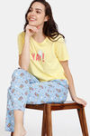 Zivame Summer Treat Knit Cotton Pyjama Set - Blue Bell — thumbnail 4
