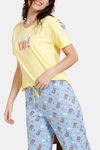 Zivame Summer Treat Knit Cotton Pyjama Set - Blue Bell — thumbnail 5