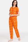 Zivame Summer Treat Knit Poly Pyjama Set - Autumn Sunset — thumbnail 2