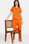 Zivame Summer Treat Knit Poly Pyjama Set - Autumn Sunset — thumbnail 4
