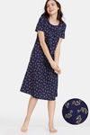 Zivame Wildflower Fields Woven Mid Length Nightdress - Medieval Blue — thumbnail 1
