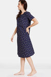 Zivame Wildflower Fields Woven Mid Length Nightdress - Medieval Blue — thumbnail 2