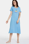 Zivame Loony Tunes Knit Cotton Mid Length Nightdress - Lil Boy Blue — thumbnail 1