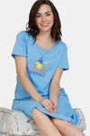 Zivame Loony Tunes Knit Cotton Mid Length Nightdress - Lil Boy Blue — thumbnail 4