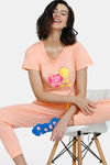 Zivame Looney Tunes Knit Cotton Pyjama Set - Salmon — thumbnail 4