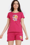 Zivame Looney Tunes Knit Cotton Shorts Set - Sangria — thumbnail 1