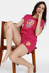 Zivame Looney Tunes Knit Cotton Shorts Set - Sangria — thumbnail 4