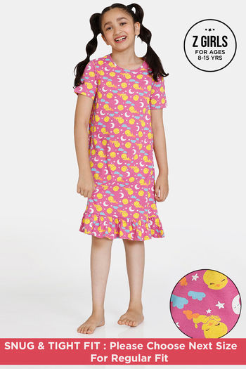 Zivame Girls Looney Tunes Knit Cotton Knee Length Nightdress - Ibis Rose