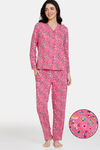 Zivame Stickerish Knit Cotton Pyjama Set - Ibis Rose — thumbnail 1
