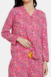 Zivame Stickerish Knit Cotton Pyjama Set - Ibis Rose — thumbnail 5