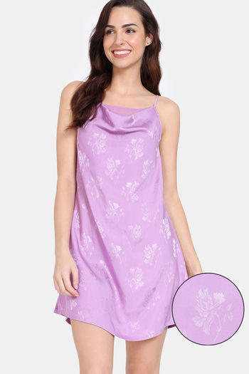 Zivame Floral Vows Woven Knee Length Nightdress - African Violet