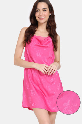 Zivame Floral Vows Woven Knee Length Nightdress - Tea Rose