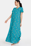 Zivame Plum Romance Woven Full Length Nightdress - Lapis — thumbnail 2