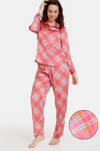 Zivame Modern Love Woven Pyjama Set - Fuchsia Fedora