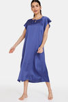Zivame Modern Love Woven Mid Length Nightdress - Medieval Blue — thumbnail 1