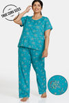 Zivame True Curv Plum Romance Woven Pyjama Set - Lapis — thumbnail 1