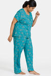Zivame True Curv Plum Romance Woven Pyjama Set - Lapis — thumbnail 2