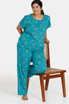 Zivame True Curv Plum Romance Woven Pyjama Set - Lapis — thumbnail 4