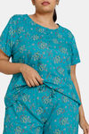 Zivame True Curv Plum Romance Woven Pyjama Set - Lapis — thumbnail 5