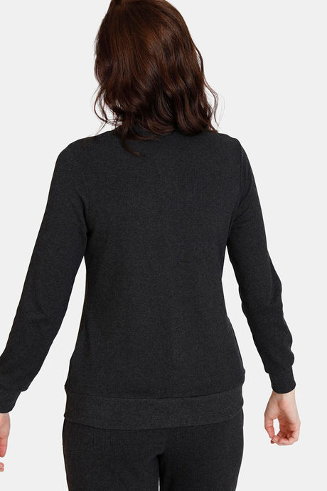 Zivame Cosy Rib Knit Poly Lifewear Top - Black — image 3