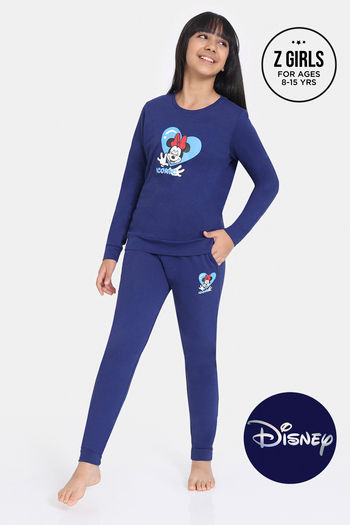 Zivame Girls Disney Knit Cotton Pyjama Set - Bellwether Blue