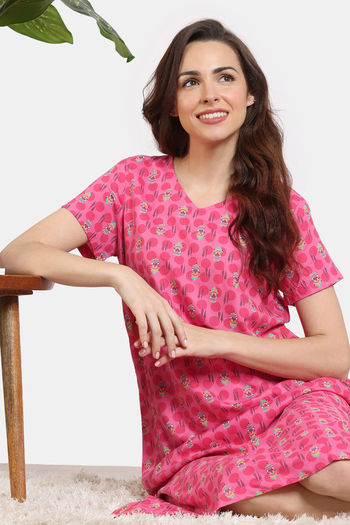 Zivame Jewel Garden Woven Mid Length Nightdress - Fruit Dove