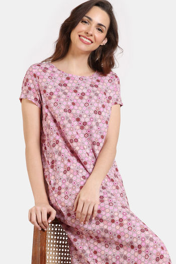Zivame Bloom Hive Woven Mid Length Nightdress - Prairie Sunset