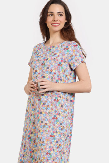 Zivame Bloom Hive Woven Mid Length Nightdress - Splish Splash