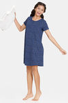 Zivame Girls Color Me Happy Knit Cotton Knee Length Nightdress - Medieval Blue — thumbnail 4