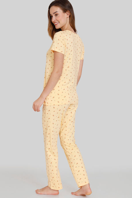 Zivame Ditsy Florals Knit Cotton Pyjama Set - Buff — image 3