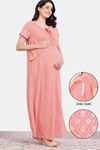 Zivame Maternity Petal Dreams Knit Cotton Full Length Nightdress - Emberglow — thumbnail 1