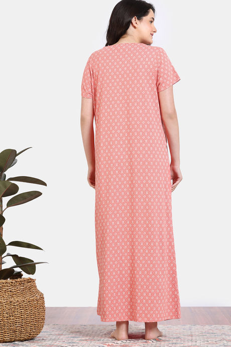 Zivame Maternity Petal Dreams Knit Cotton Full Length Nightdress - Emberglow — image 3