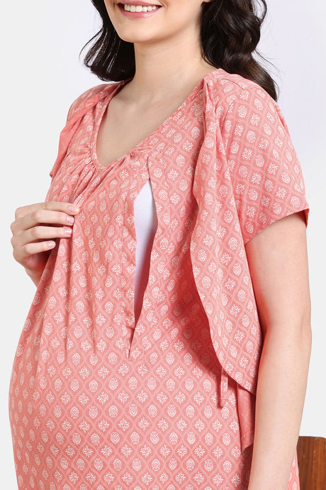 Zivame Maternity Petal Dreams Knit Cotton Full Length Nightdress - Emberglow — image 6