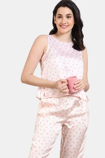 Zivame Silken Promises Woven Pyjama Set - Mary Rose