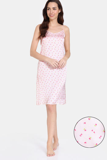 Zivame Silken Promises Woven Knee Length Nightdress - Mary Rose