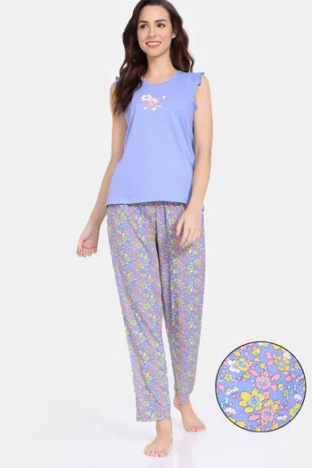 Zivame Floral Pop Woven Pyjama Set - Dutch Canal