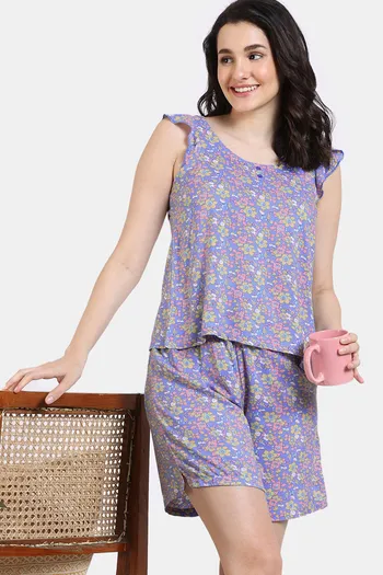 Zivame Floral Pop Woven Short Set - Dutch Canal