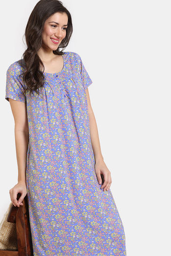 Zivame Floral Pop Woven Full Length Nightdress - Dutch Canal