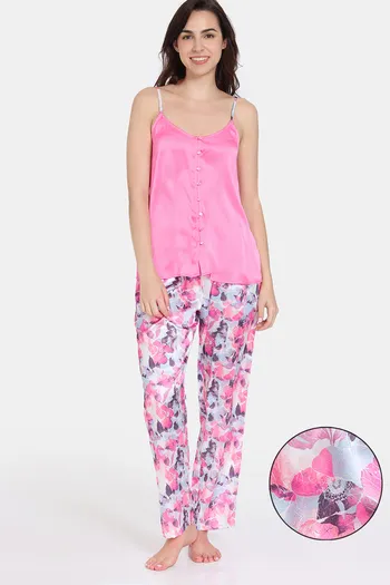 Zivame Bohemian Blooms Woven Pyjama Set - Candy Pink