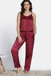 Zivame Vintage Haze Woven Pyjama Set - Maroon — thumbnail 2