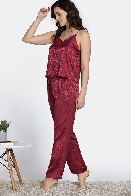 Zivame Vintage Haze Woven Pyjama Set - Maroon — image 3