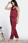 Zivame Vintage Haze Woven Pyjama Set - Maroon — thumbnail 3