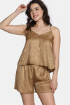 Zivame Vintage Haze Woven Shorts Set - Beige — thumbnail 2