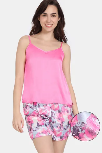 Zivame Bohemian Blooms Woven Shorts Set - Candy Pink