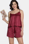 Zivame Vintage Haze Woven Shorts Set - Maroon — thumbnail 1
