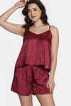 Zivame Vintage Haze Woven Shorts Set - Maroon — thumbnail 2