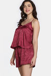 Zivame Vintage Haze Woven Shorts Set - Maroon — thumbnail 3