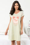Zivame Lazy Days Knit Cotton Short Length Nightdress - Green — thumbnail 1